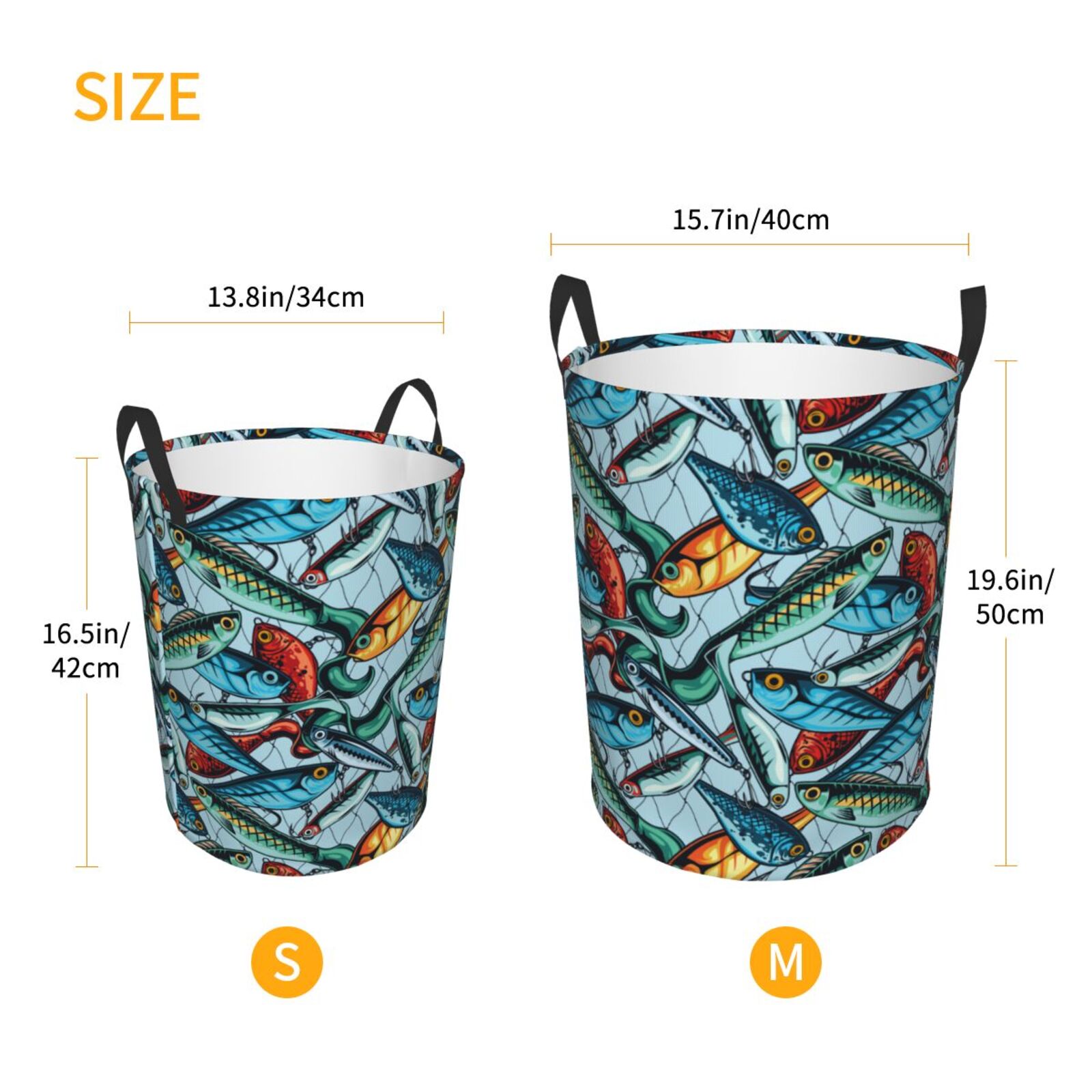 Large Laundry Basket with Handles - Colorful Fishing Baits Kids Baby Dirty Clothes Laundry Hamper for Bedroom Aesthetic