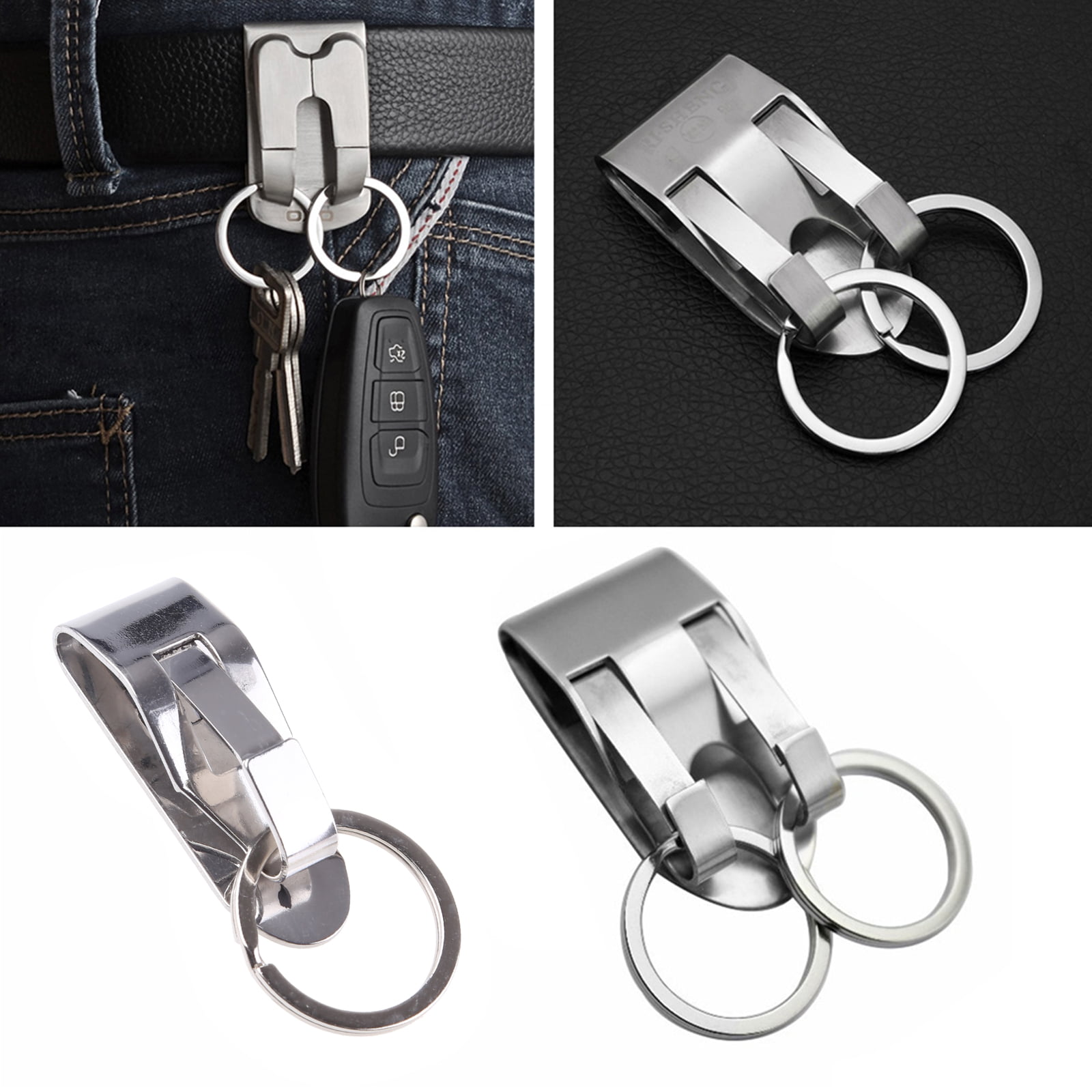 Details about   Unisex Stainless Steel Keyring Silver Keychain Clip On Heavy Duty Belt Key Ring 