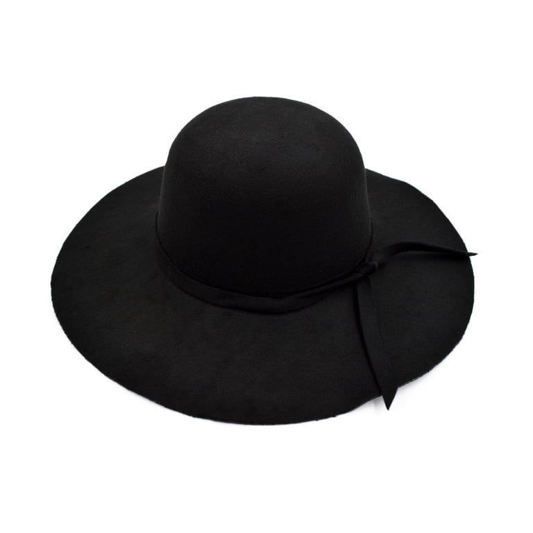 Black Wide-Brim Wool Felt Hat - Classic Women\'s Accessory Wide Brim Wool Felt Hat – standout glam look for special  main image 3