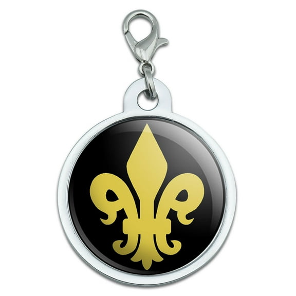 Fleur de Lis - Gold on Black Large Metal ID Pet Dog Tag