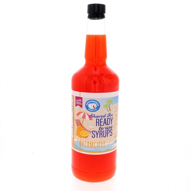 Jarabe para raspado de nieve, sabor a hielo raspado, cuarto de galón (32 onzas líquidas), Dreamcicle, azúcar de caña 100 % pura, sin OGM, sin BPA, botella de plástico, lista para usar