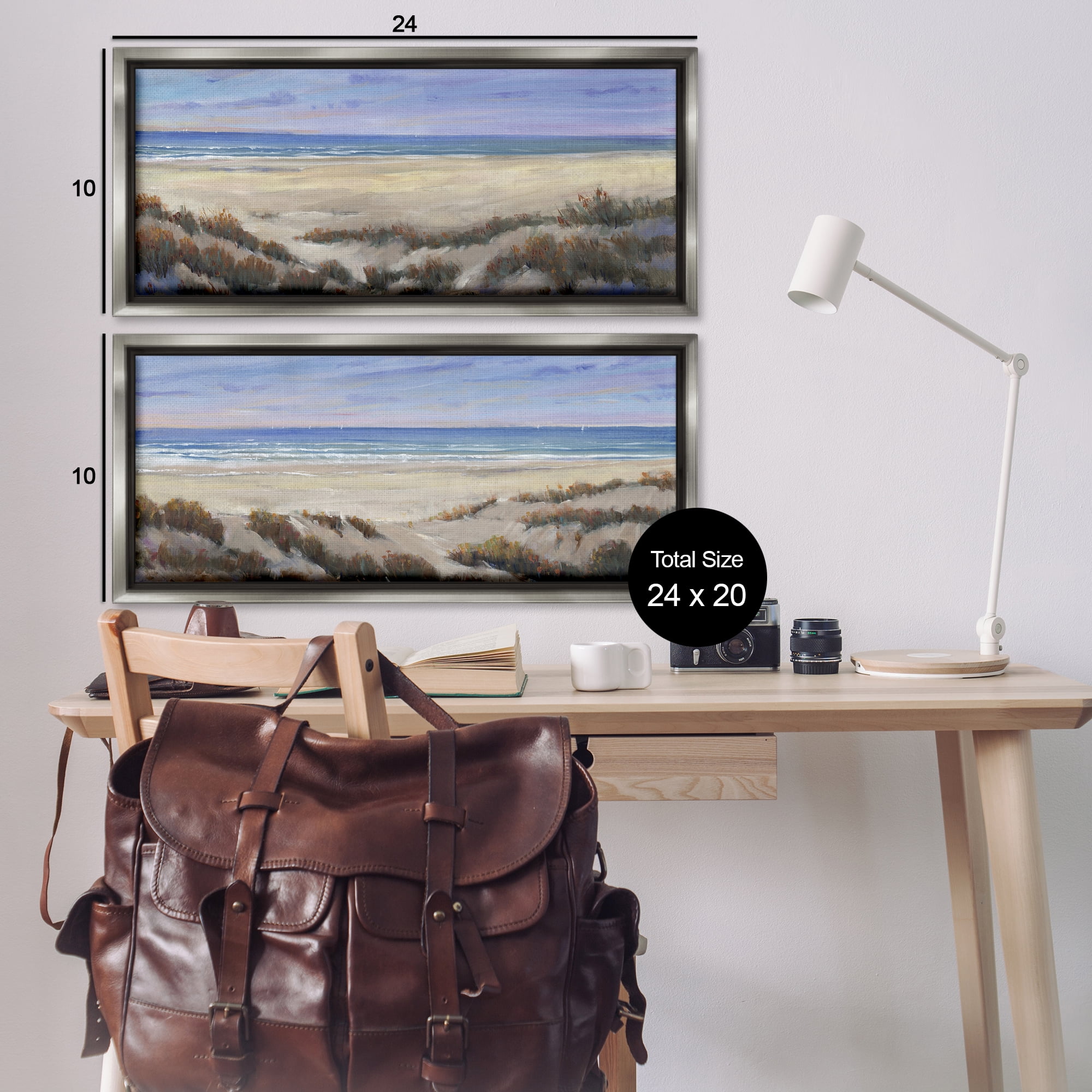 Stupell Industries Coastal Beach Terrain Landscape & Nature Painting Gray Floater Framed Canvas Art Print Wall Art, 25 x 11, Set of 2