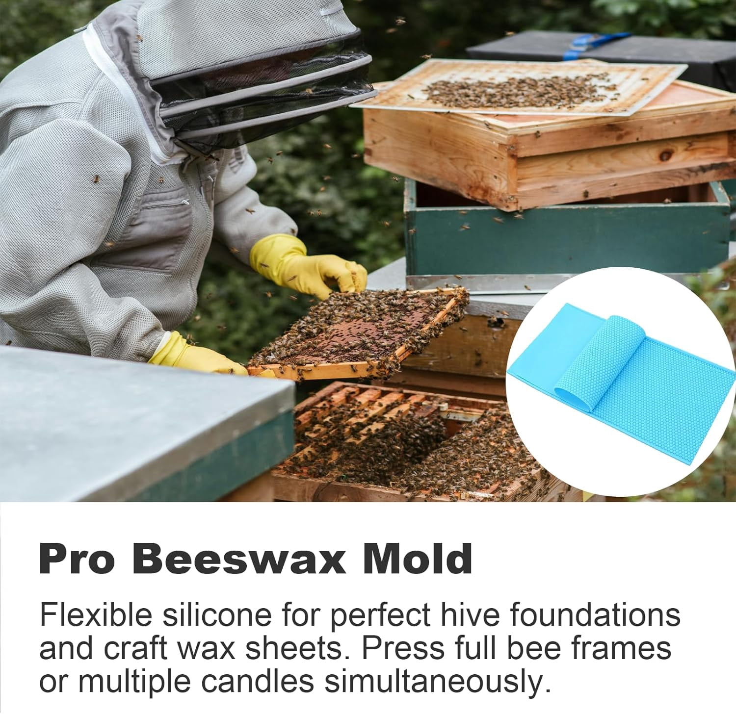 ABPETE Silicone Beeswax Foundation Press Mold, 5.4mm Honeycomb 2 Sheets Non-Stick Reusable for Beekeeping and Candle Making Supplies