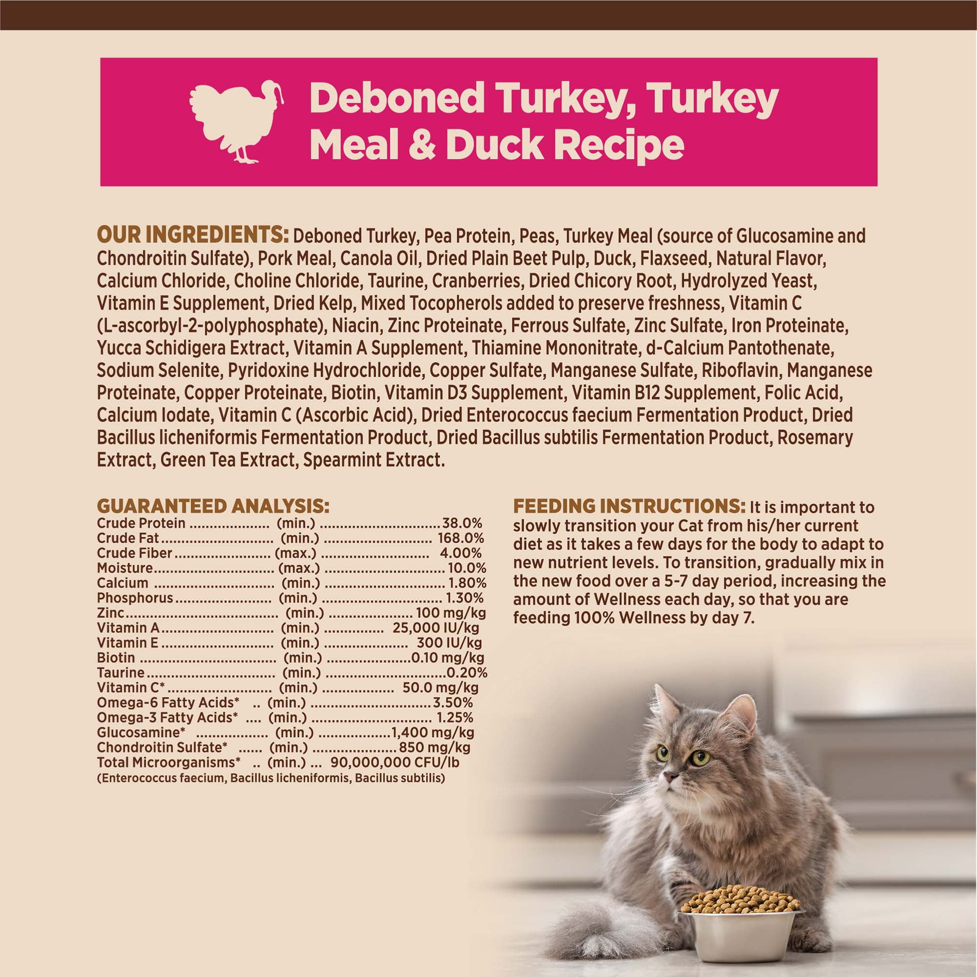 Wellness CORE Adult Dry Cat Food, Natural, Grain Free Kibble, Turkey and Duck Recipe, 11 lb Bag