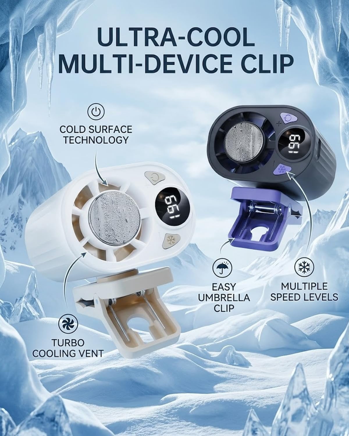 2026 Car Clip on Air Conditioner Fan with LED Display - 360° Rotation, 199 Speeds & Semi-Cooling Technology, USB Rechargeable Personal Fan, Hands-Free Clip on Fan for Cars, Work, Camping (C-Black)