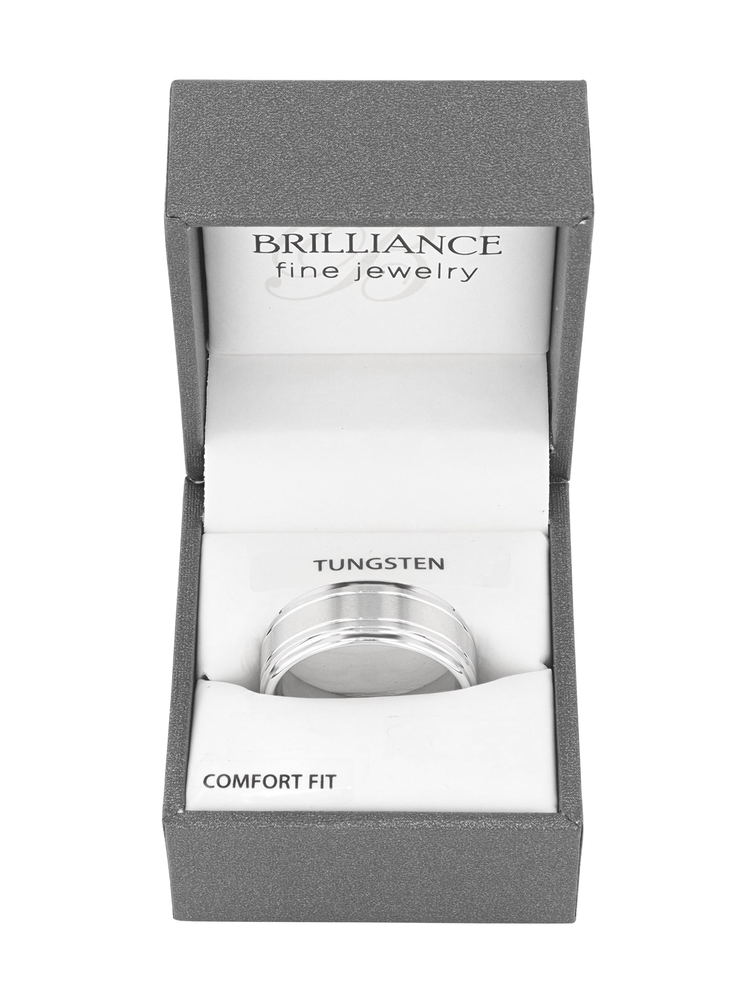 Men's White Finish Tungsten Grooved Step Edge 9MM Wedding Band by Brilliance Fine Jewelry - Men's Ring
