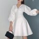thumbnail image 4 of Moda mujer vestido de color sólido con cuello en V manga larga puff manga plisado elegante mini vest Abanopi Medio, 4 of 7