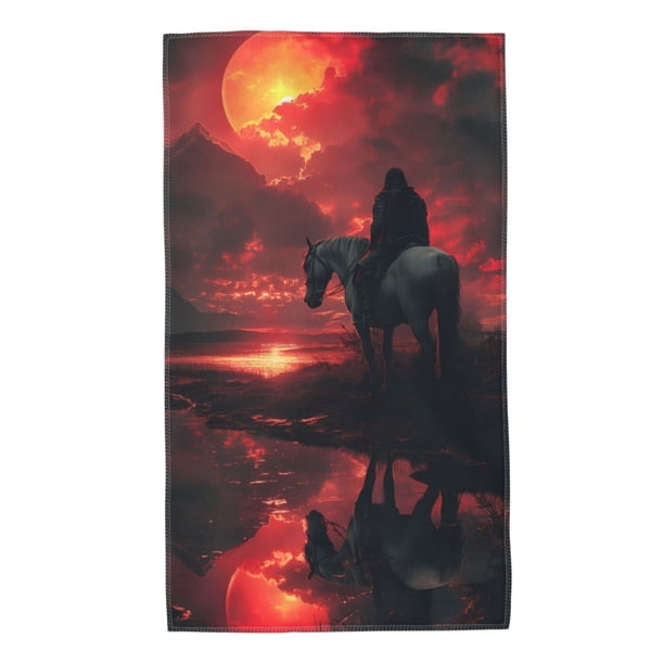 Balery Lone Rider Under Red Sky Toalla de Microfibra Premium con Estampado – 27.5x16 pulgadas, Alta Absorción, Suave y Aterciopelada, Secado Rápido
