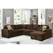 Chocolate 123" Oversized U-Shaped Sectional Sofa - Versatile Design Featuring Storage Chaise & 4 Throw Pillows - Perfect for Large Spaces, Dorms, and Apartments