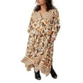 thumbnail image 2 of Robe Longue pour Femmes Manches Longues Col en V Plissé Imprimé Fleuri Robe Évasée, 2 of 6