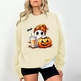 thumbnail image 2 of Makaor Sweatshirt Women Halloween Crew Neck Tops Fleece Long Sleeve Pullover Graphic Casual Fall Clothes Beige 2XL, 2 of 4
