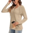 thumbnail image 6 of YUTK Hoodies for Women Button V Neck Waffle Knit Top Long Sleeve Shirts Fall Casual Comfy Pullover Sweatshirts Hooded Tops Khaki M, 6 of 6