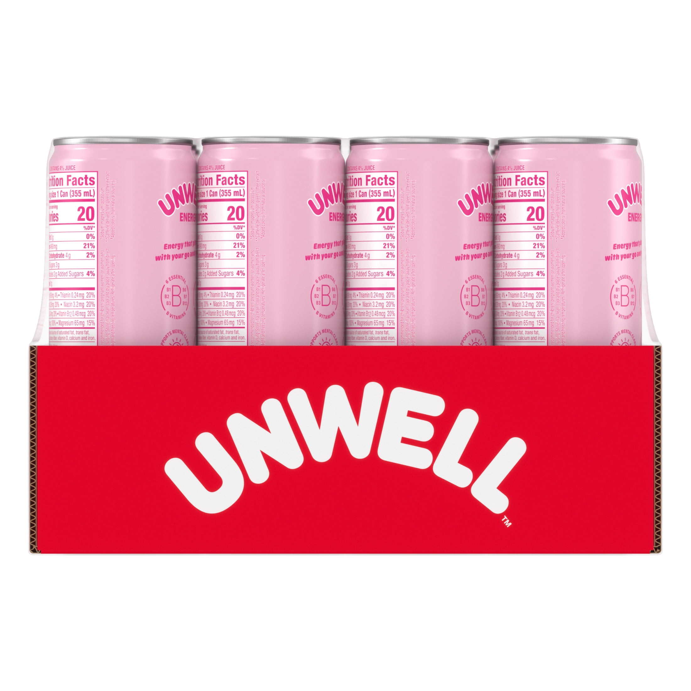 Unwell Sparkling Energy Drink, Electrolytes & Real Fruit Juice – Passion Fruit Orange Guava, 12 PK