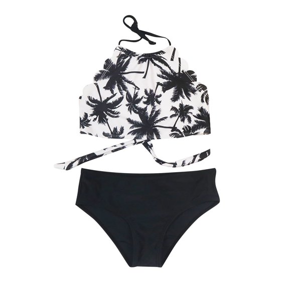 Povozer Cute Bikini Swimwear Spaghetti Strap Tie Dye 2 Piece Swimsuits for Girls (Black, 12-14Years)
