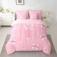 thumbnail image 2 of Castle Fairy Kids Teens Personalized Initial T Bedding Comforter Set 7pcs,Kawaii Pink Ribbon Bowknot Queen Bedding Sets Super Cozy,Dreamy Princess Queen Sheet Sets,Luxury Bedroom Decor,Reversible, 2 of 8