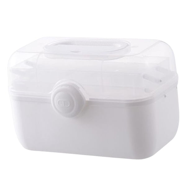 Caja organizadora de medicamentos con tapa, vendajes y estuche de primeros auxilios. Blanco L