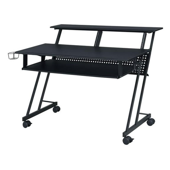 Maklaine Wooden Top Music Recording Studio Desk with Keyboard Tray in Black