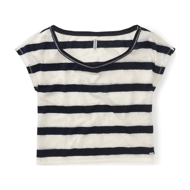 Aeropostale Blusa de encaje con rayas para mujer, azul, grande