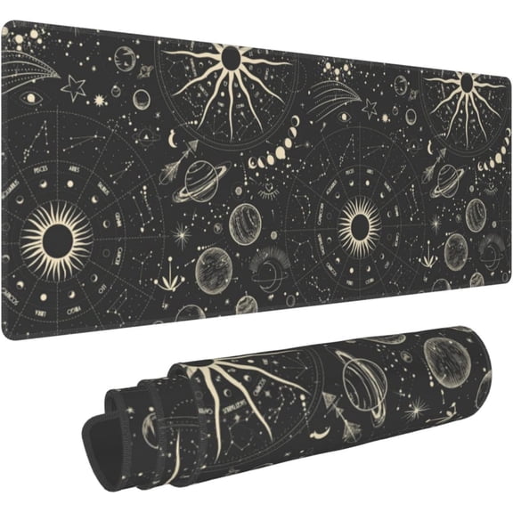 Vintage Moon Phases Extended Gaming Mouse Pad Large Desk Mat with Non-Slip Rubber Base and Stitched Edges,Keyboard Mouse Mat Desk Pad for Work,Game,Office,Home 35.4 * 15.7 Inch