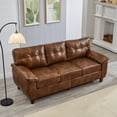 thumbnail image 3 of 80" Faux Leather Cloud Couch, Modern 3 Seater Sofa Couch with Storage Seats, Upholstered Comfy Modular Sectional Sofa with Wood Frame, Brown, 3 of 9