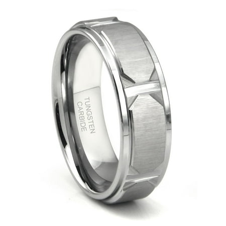 Andrea Jewelers Tungsten Carbide Horizontal Satin Finish Wedding Band Ring With Raised Center Sz 10.0