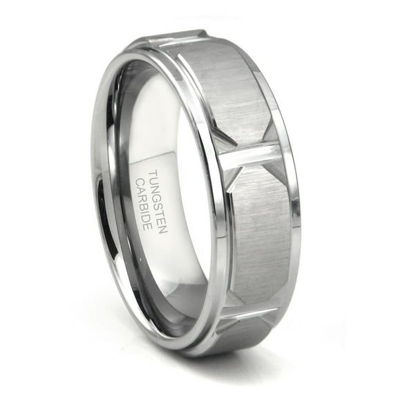 Andrea Jewelers Tungsten Carbide Horizontal Satin Finish Wedding Band Ring With Raised Center Sz 9.5