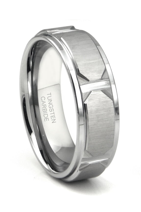 Tungsten Carbide Horizontal Satin Finish Wedding Band Ring With Raised Center Sz 9.0