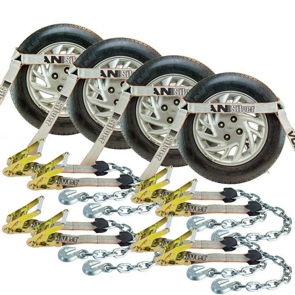 VULCAN Car Tie Down - Chain Anchors - Side Rail - 4 Pack - Silver Series - 3300 Lbs SWL