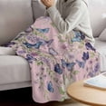 thumbnail image 3 of Pink Flowers Blanket Soft Cozy Warm Throw Blanket for Couch, Plush Fuzzy Flannel Fleece Blankets for Sofa, Spring Floral Purple Butterflies Farmhouse Bed Blankets Lightweight Gifts for Women, 40"x50", 3 of 9