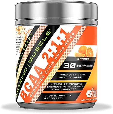 Amazing Muscle BCAA 2:1:1 Branched Chain Amino Acids - 6,000 MG - Promotes Lean Muscles - Supports Swifter Muscle Recovery - Enhances Endurance Levels (Orange, 60 Servings)