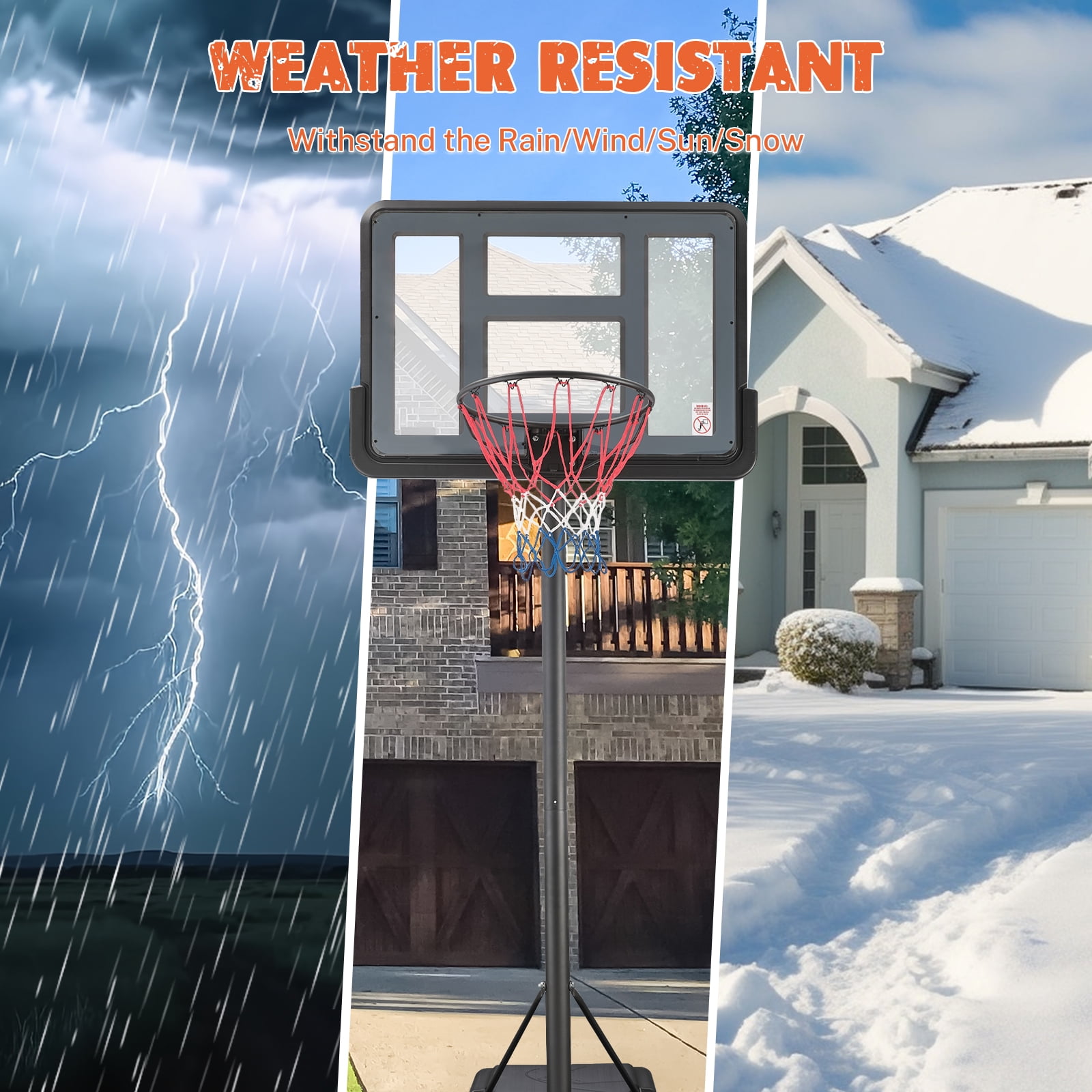 Portable Basketball Hoop Outdoor System for Kids and Adults, 4.9-10FT Height Adjustable Basketball Goal System with 44inch Shatterproof Backboard, Segmart Basketball Hoop with Large Base for Backyard