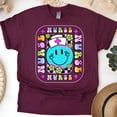 thumbnail image 1 of Colorful Retro Nurse T-Shirt with Smiley Face Graphic, Maroon, Size 2XL, 1 of 6