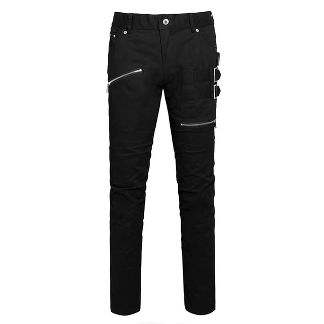 Pantalónes PaHombres Delgado Plano Cinco Bolsillos Hebillas CremalleDeco Pantalones Elástico De Algodón Negro 28