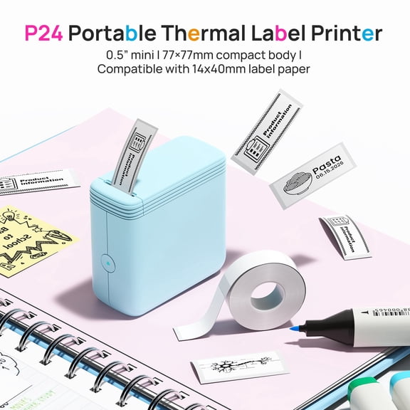 P24 Label Maker With 1 Roll Of Label Paper, Portable Wireless Label Printer For Storage, Office,Home, Storage, Sticker Maker Mini Label Maker With Multiple Templates