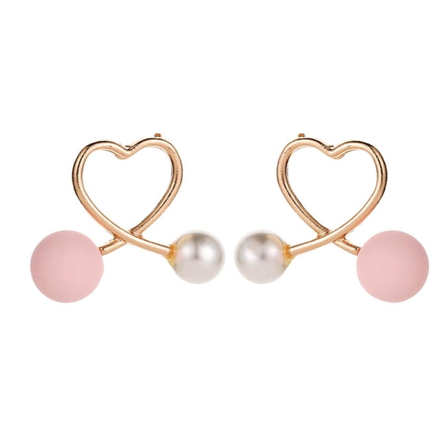 Precioso corazón de melocotón cruzado con perlas de imitación, estilo dulce, pendientes de tuerca, joyería para mujer Oro Sunnimix Stud de oreja de corazón de melocotón