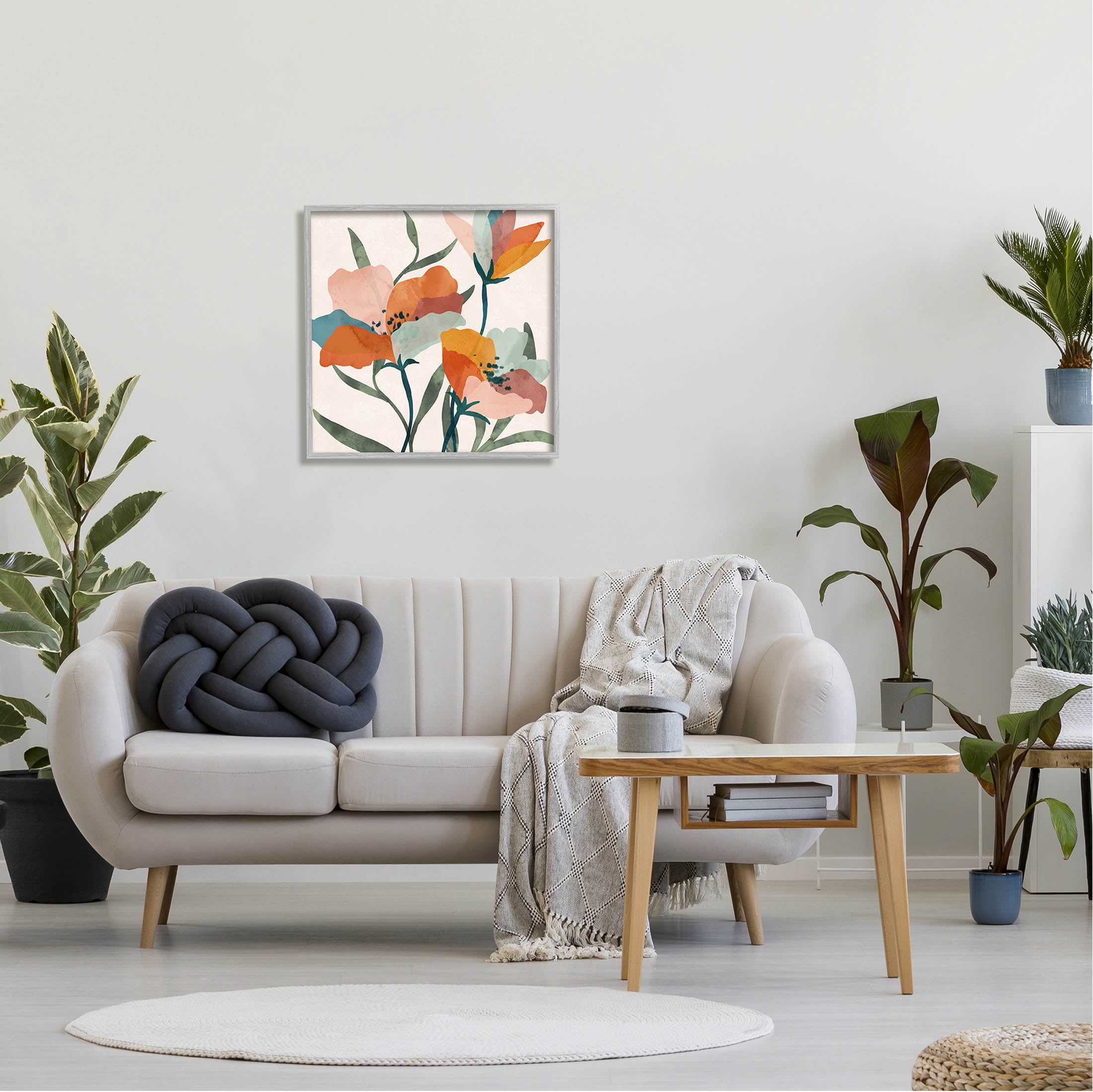 Stupell Industries Contemporary Flower Petals Graphic Art Gray Framed Art Print Wall Art, Design by Nina Blue
