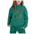 thumbnail image 2 of FYEGRE Christmas Reindeer Girls Two Piece Outfit Long Sleeve Hooded Top and Jogger Pants Set Festive Holiday Wear for Children Dark Green 2-3 Years, 2 of 3