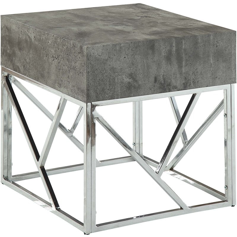 ACME Burgo 20" Square Faux Marble Top End Table in Gray and Chrome