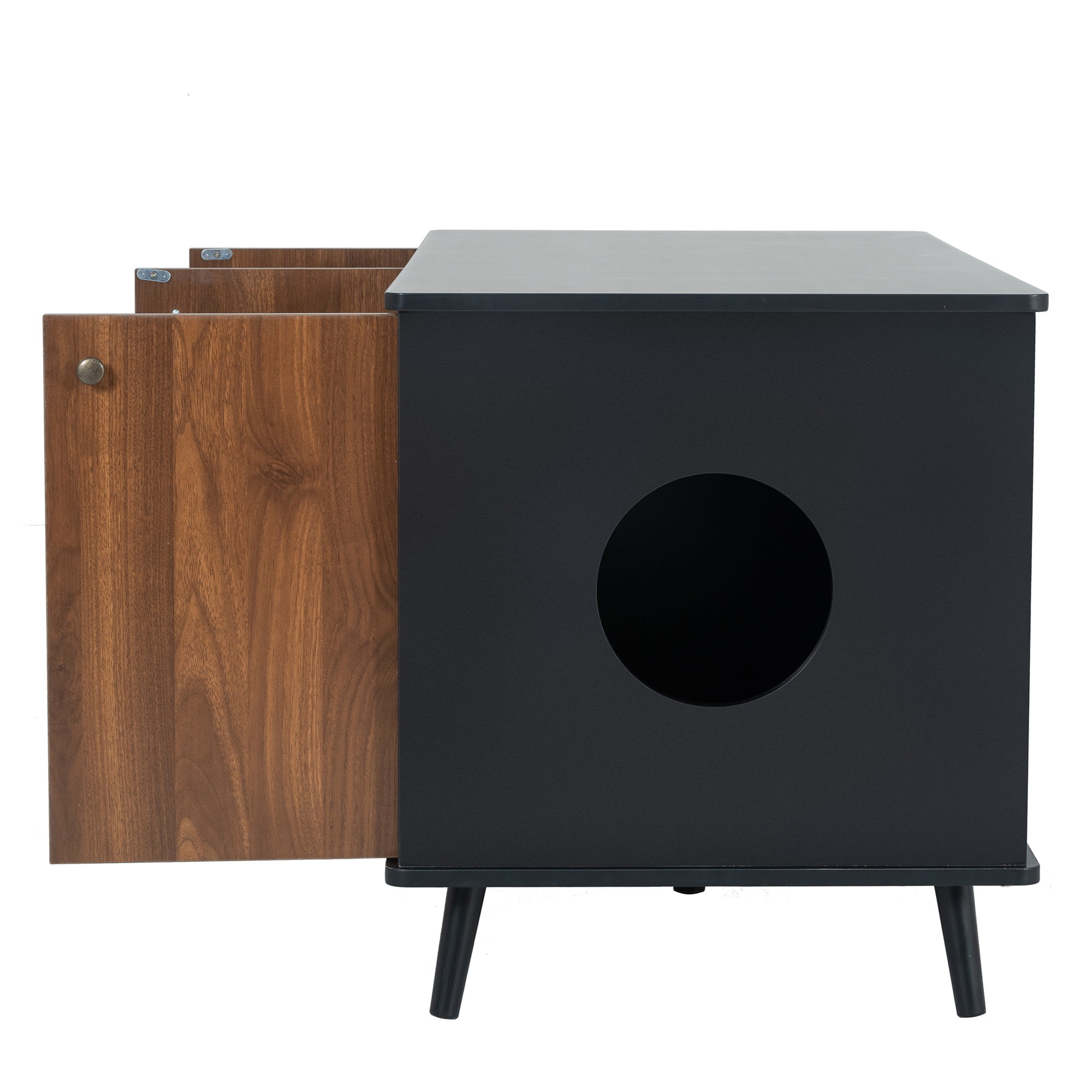 Pefilos 39" Litter Box Enclosure, Cat Litter Box Furniture with Hidden Plug, 3 Doors Indoor Cat House Washroom, Black+Brown Pefilos 39" Litter Box Enclosure, Cat Litter Box Furniture with Hidden Plug, 3 Doors Indoor Cat House Washroom, Black+Brown