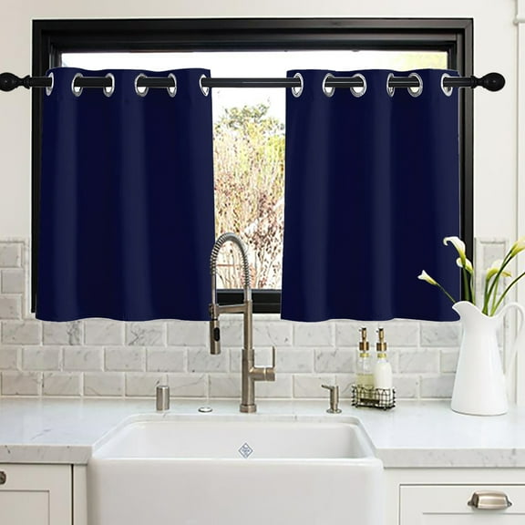 Lapalife 2 Panel Blackout Kitchen Curtains, Grommet Short Window Curtains for Kitchen Bathroom Cafe, Navy Blue, 33"x 36"