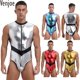 thumbnail image 2 of Disfraz de astronauta galáctico para hombre, traje de cosplay metálico brillante con cremallera frontal, leotardo sin mangas para Halloween, 2 of 5