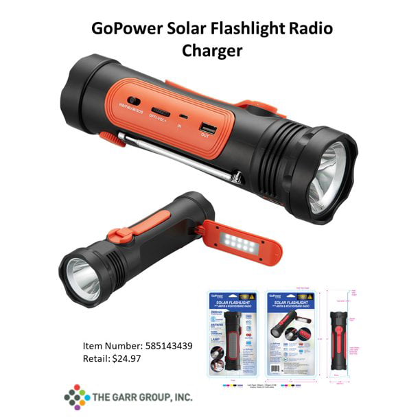 initial Børnecenter Begrænse GoPower Emergency Solar LED Flashlight with AM/FM/Weather Band Radio -  Walmart.com