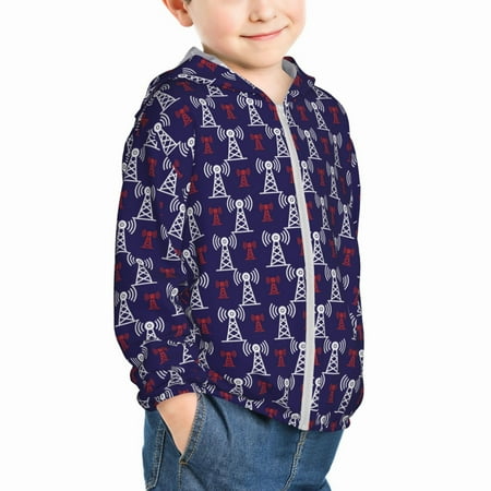 

Uemuo Cell Tower Pattern Rash Guard for Boys Girls Long Sleeve Swim Shirts UPF 50+ UV Sun Protection Hooded Fishing Shirt with Pocket for Kid-3 Years