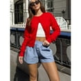 thumbnail image 3 of Women’s Solid Color Short Cardigan Sweater – Single-Breasted Long Sleeve Knit Top for Casual Wear Layering, 3 of 6