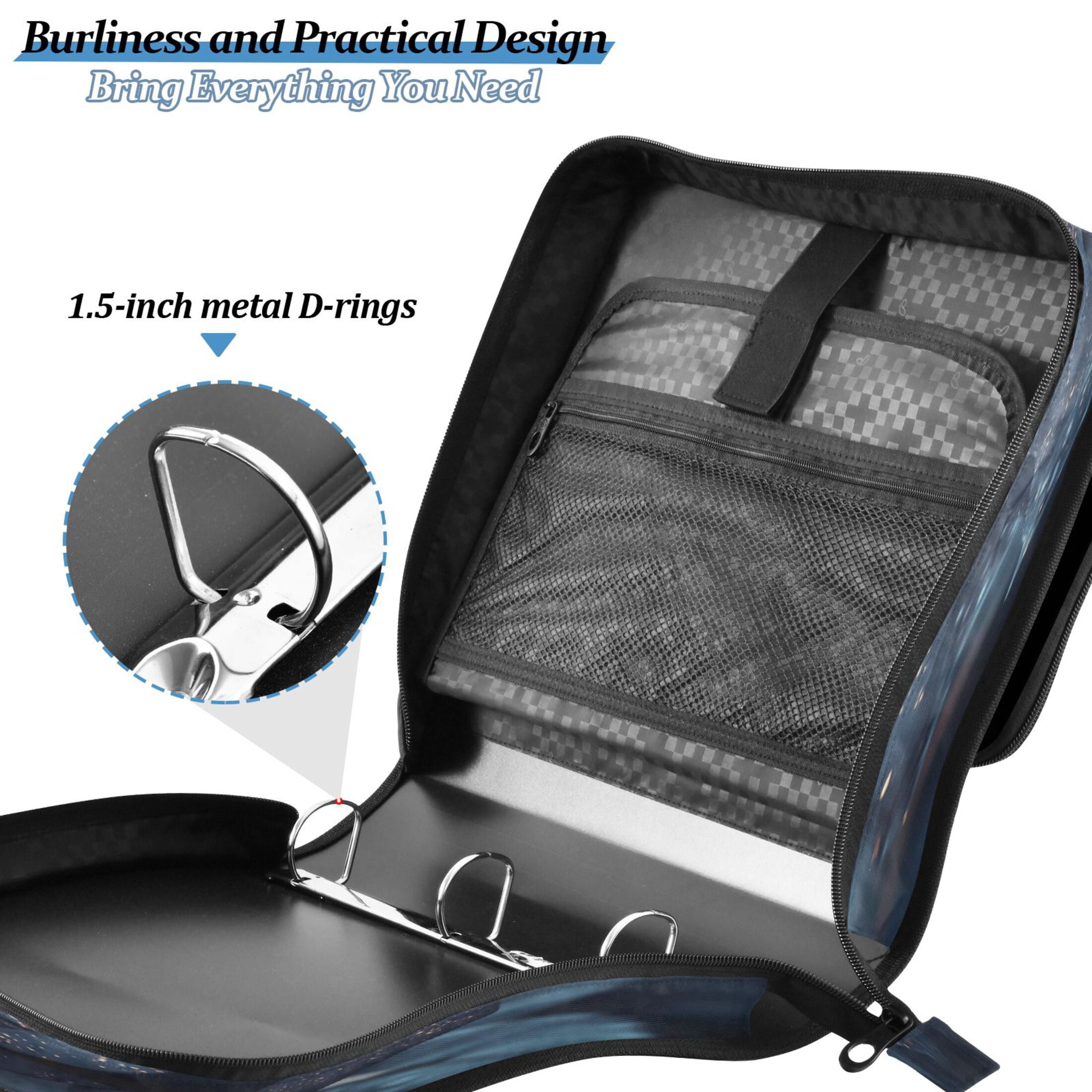 YAZAOO Zipper Binder trapper keeper Documents Organized Design Glistening Noir Printed