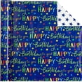 thumbnail image 3 of Reversible Birthday Wrapping Paper - Mini Roll - 17 Inch X 33 Feet - Blue Star Happy Birthday Wrapping Paper for Men, Adult, Boy, Baby Shower, Holiday, 3 of 4