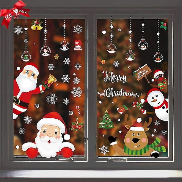 Pegatinas navideñas para ventanas, pegatinas extraíbles de doble cara para ventanas navideñas para decoraciones navideñas, decoraciones para ventanas, adornos para fiestas