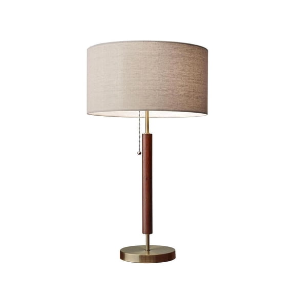 Adesso Hamilton 26.5" Mid-Century Walnut & Antique Brass Table Lamp with Natural Shade