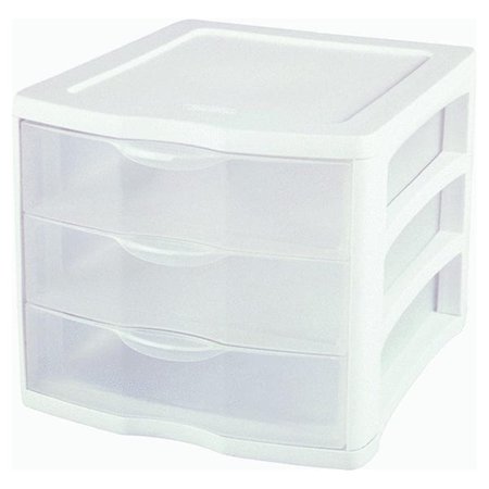 Sterilite 17918004 Plastic Clearview Organizer With White Frame, 3-Drawer