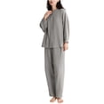 thumbnail image 2 of Karight Womens Cotton Gauze Pajama Sets Crew Neck Button Down Sleepwear and Pants 2 Piece Solid Lounge Muslin Pj Set, 2 of 6